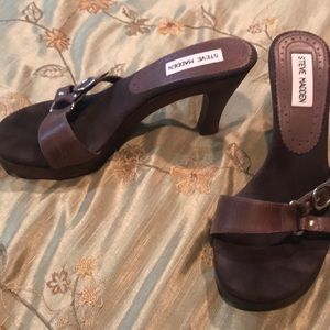 Steve Madden brown leather high heel slides